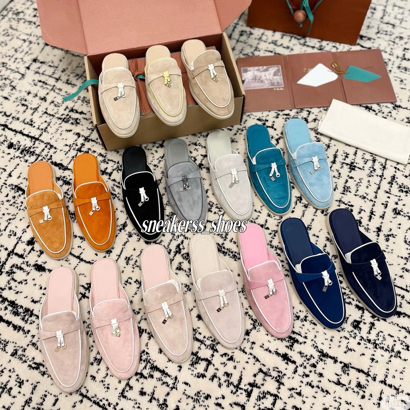 Loafers Designer shoes slippers Summer Walk Charms Embellished Casual Shoes Mens Womens Suede Couple Shoe Genuine Leather Flat For Men Women Size 35-45