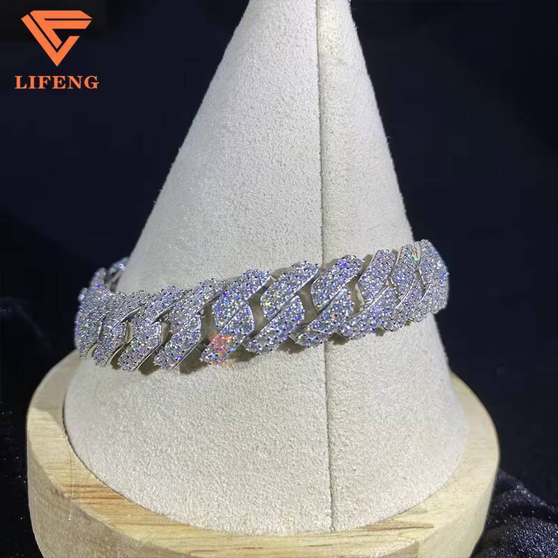 New Custom 12mm Cuban Link Chain Iced Out VVS Chain Moissanite Bracelet Hip Hop 925 Sterling Silver Bracelet Luxury Men Jewelry