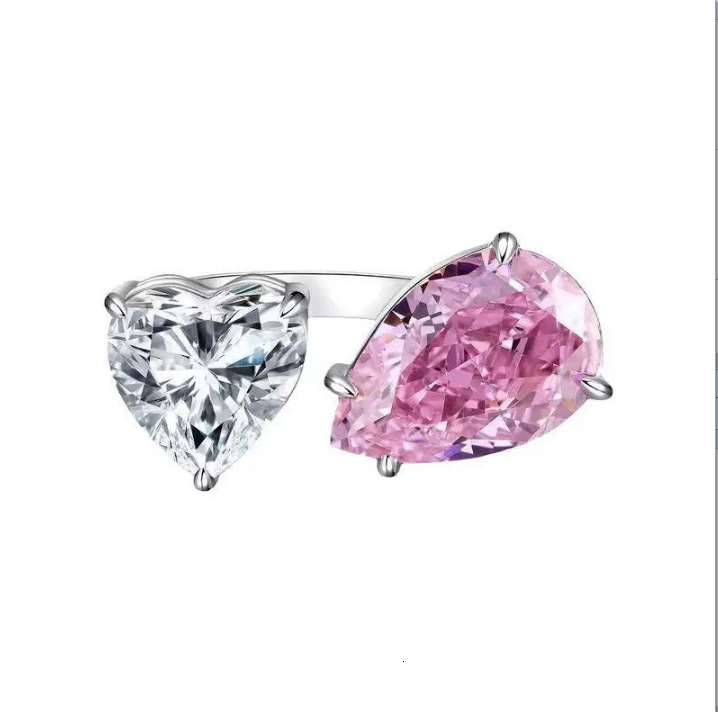 Luxury Brand Designer Jewelry Luxurious And Sophisticated Double Diamond Heart-Shaped Water Drop Ring For Women, Super Fairy-Like And Sweet Style, Uni