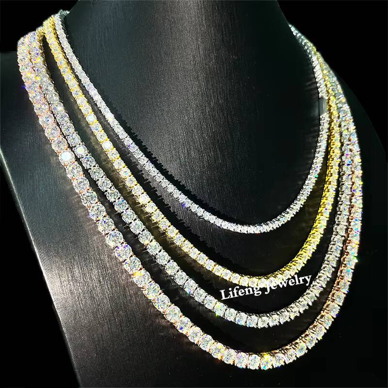 Factory Wholesale Custom Hip Hop Tennis Link Chain Necklace in 3mm-8mm VVS Moissanite 925 Sterling Silver With Diamond for Gift
