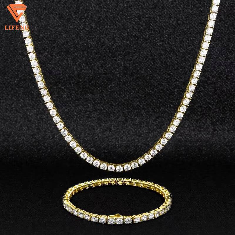 Iced Out Hip Hop Jewelry 3mm 4mm 5mm 6mm VVS Moissanite Tennis Chain Round Brilliant Cut Diamond 925 Silver Charm Necklace Women