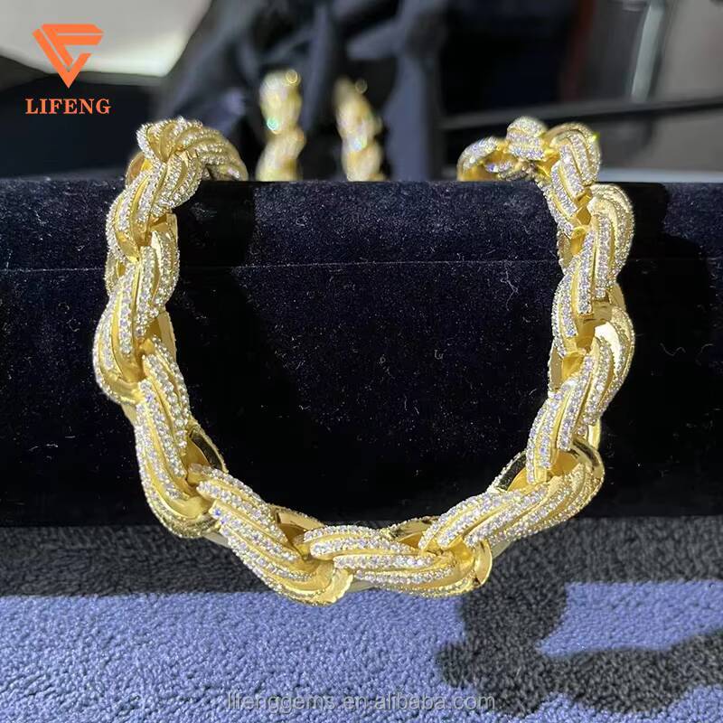 18k Gold Plated 10mm Iced Out Miami Rope Chain VVS D Colour Moissanite Cuban Link Chain Choker for Men Hip Hop Rope Necklace