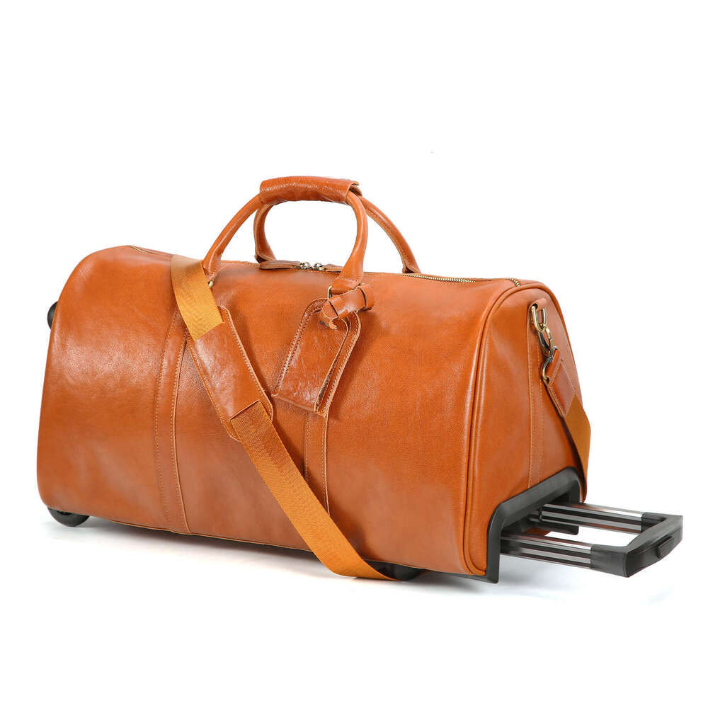 Vintage Crazy Horse Leather Travel Bag, Top Grain Cowhide Trolley Luggage, Men's Business Carry-on, Large Capacity Travel Duffel Bag SENYY