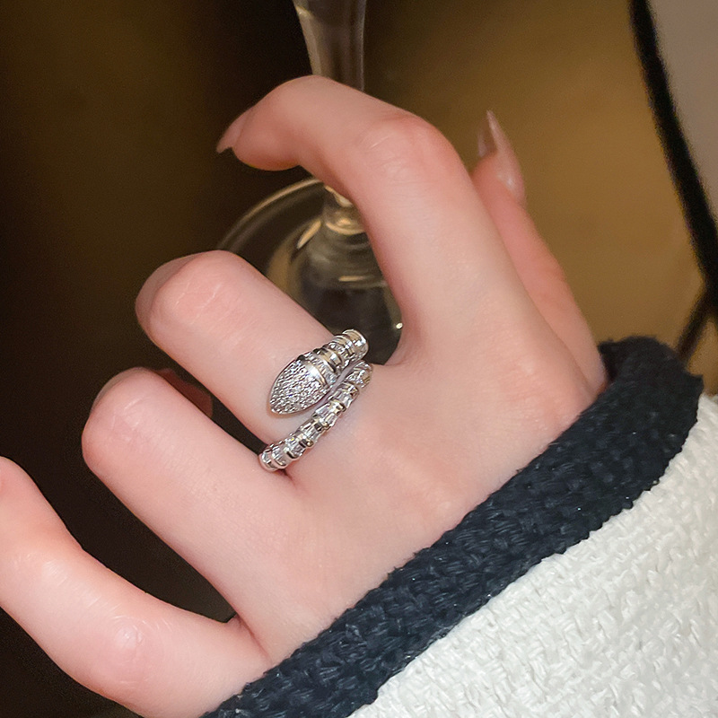 Snake-shaped zircon open fashionable and elegant index finger ring, light luxury with a high-end feel, versatile for daily wear, niche jewelry wholesa - view 4