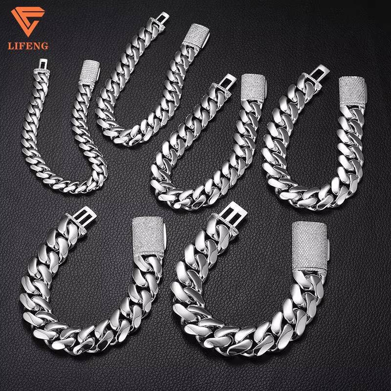 20mm Solid Plain Cuban Chain 925 Sterling Silver Bracelet Custom Hip Hop Fashion Jewelry Simple Cuban Chain Bracelet for Mens
