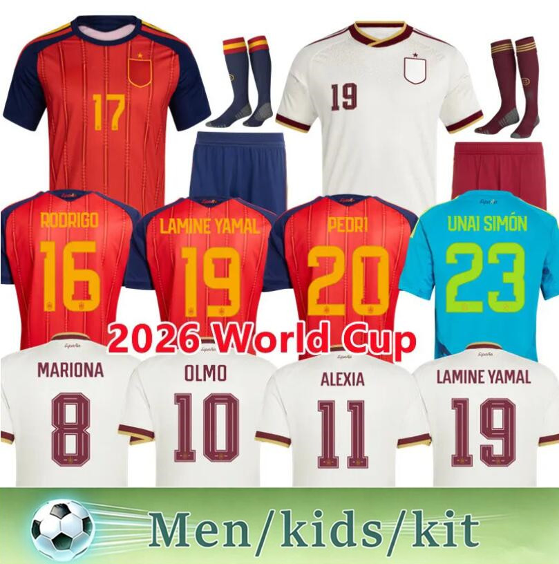 2026 World Cup Spain Jersey Kid LAMINE YAMAL 26 27 Soccer Jerseys PEDRI Carvajal Football Shirt WILLIAMS JR MERINO RODRIGO CUBARSI FERMIN Men kids kit 16-4XL