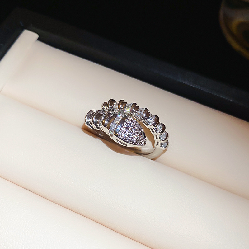 Snake-shaped zircon open fashionable and elegant index finger ring, light luxury with a high-end feel, versatile for daily wear, niche jewelry wholesa - view 6
