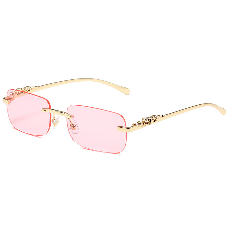 Luxury Brand Designer Jewelry New Frameless Square Sunglasses For Men And Women Retro Cheetah Decorative Sunglasses Leopard Head Metal Sunglasses