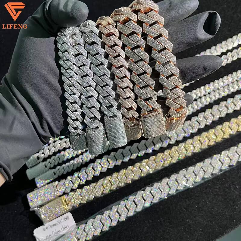 In Stock High Quality 925 Silver Bracelet Fine Jewelry Hand-Set Iced VVS Moissanite Diamond Hip Hop Cuban Chain for Men