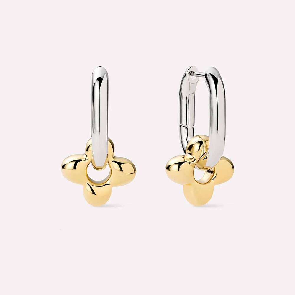 DPLAOPA Sterling Silver Two Irregular Circle Piercing Flower Hoop Loops Women Luxury Trendy Fine Cute Gift Jewelry