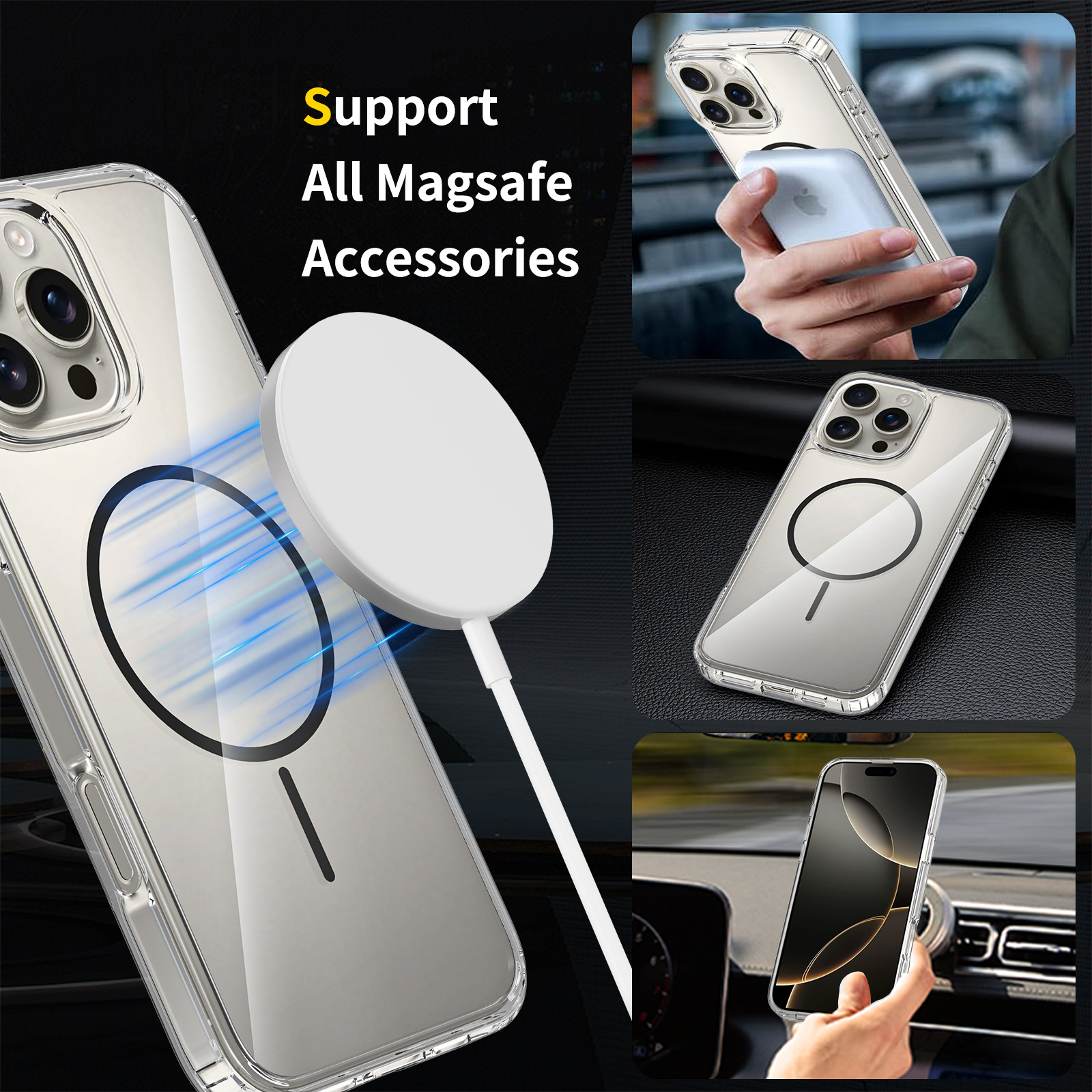 Clear 2-in-1 Magnetic Phone Case with Rainbow Ring for iPhone 17 Pro Max, Shockproof Cover for 16 Plus
