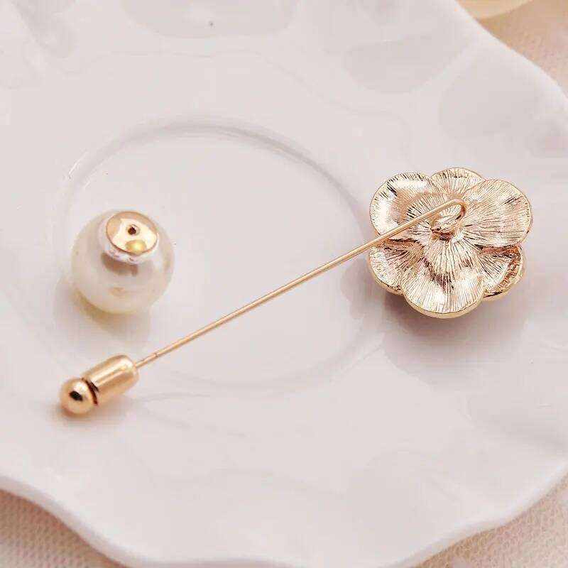 Camellia Pin Brooch Black White Flower Rose Pearl Female Brooches Accessories