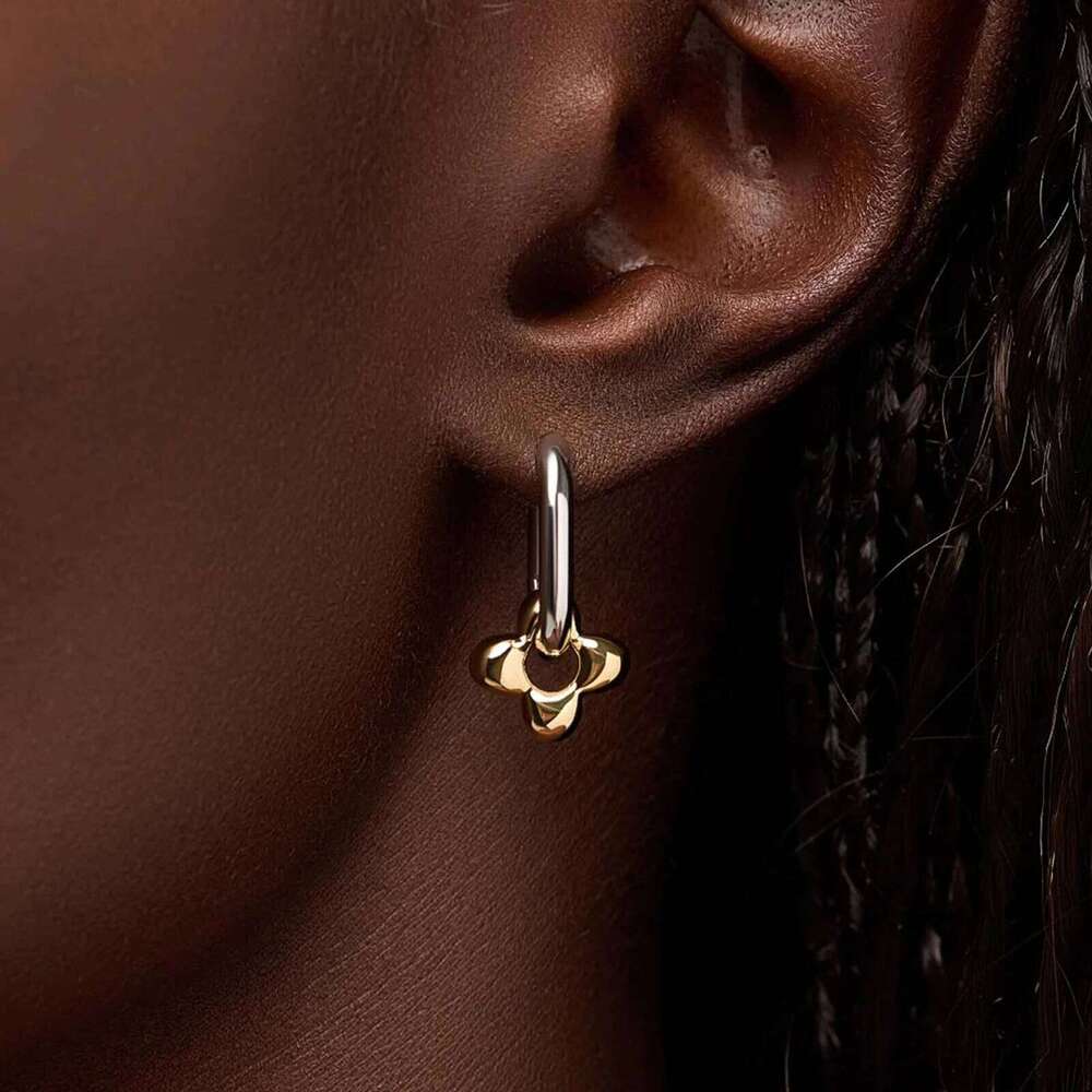 DPLAOPA Sterling Silver Two Irregular Circle Piercing Flower Hoop Loops Women Luxury Trendy Fine Cute Gift Jewelry