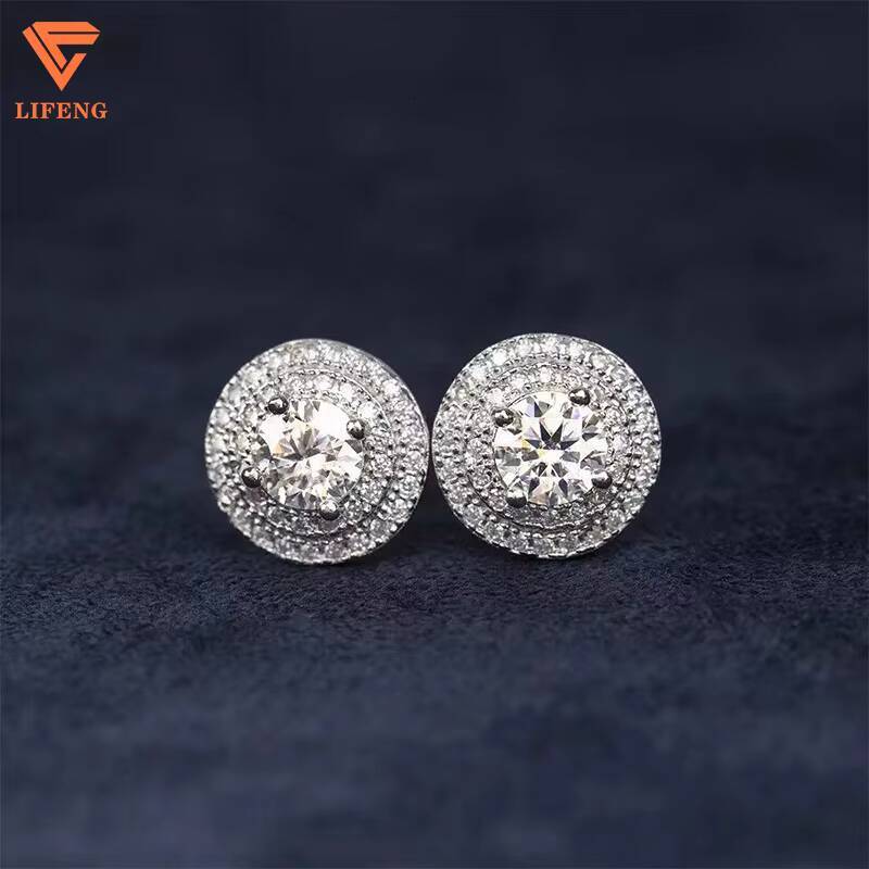 Luxury Jewelry D VVS1 Diamond Moissanite Earrings Halo Stud Push Back 925 Sterling Silver Earrings for Women Girls
