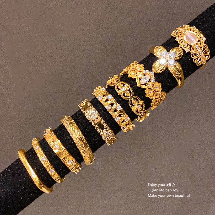 Luxury Brand Designer Jewelry 24K Real Gold Plated Zircon Round Ring Vintage Style Index Finger Ring Light Luxury High-End Feel Women's Jewelry