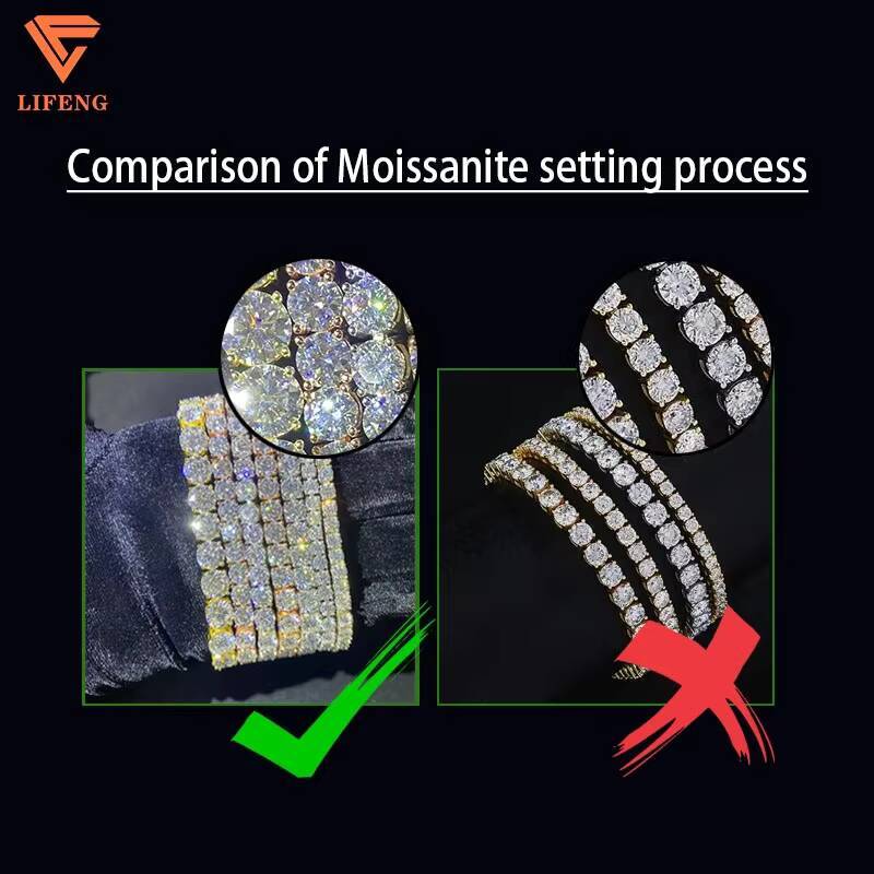Custom Hip Hop Fashion Jewelry Necklace 925 Sterling Silver Iced Out VVS Baguette Cut VVS Mossanite Diamond Tennis Chain for Men