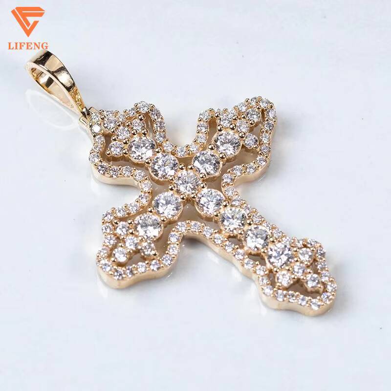 Custom 925 Sterling Silver Full Iced VVS Moissanite Cross Pendant Necklace Womens Hip Hop Style Gold Plated Diamond Main Gift
