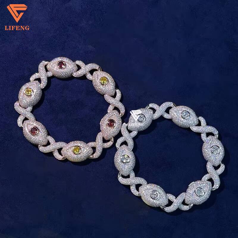 Lifeng Jewelry Pass Diamond Tester VVS Moissanite Cuban Link Eyes Bracelet 925 Sterling Silver Rapper Singer Diamond Bracelet