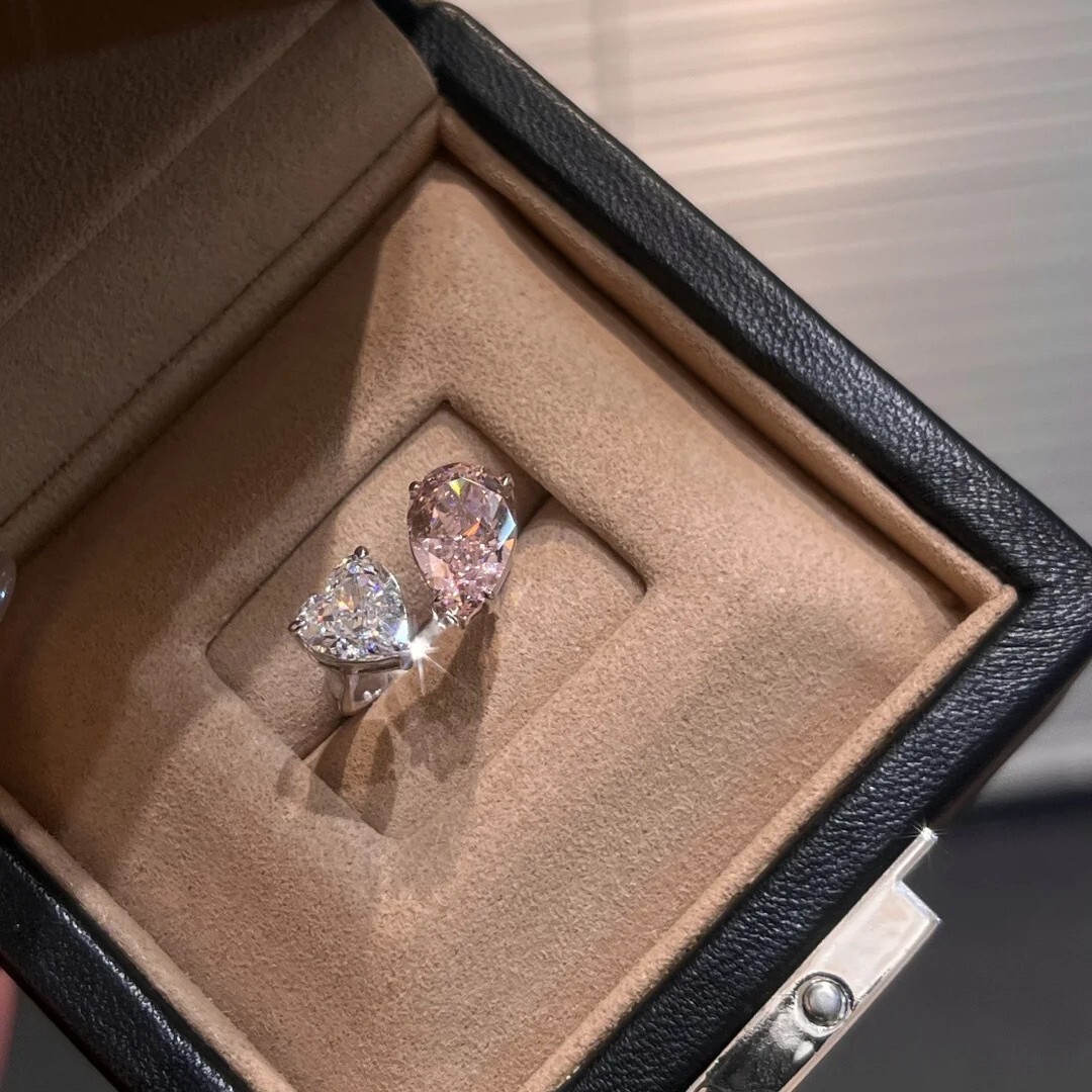 Luxury Brand Designer Jewelry Luxurious And Sophisticated Double Diamond Heart-Shaped Water Drop Ring For Women, Super Fairy-Like And Sweet Style, Uni