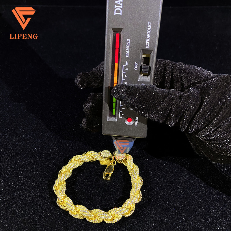 Wholesale Moissanite Rope Chain 925 Sterling Silver Rope Chain Iced Out18k Gold Plated VVS Moissanite Bracelet Men Hiphop