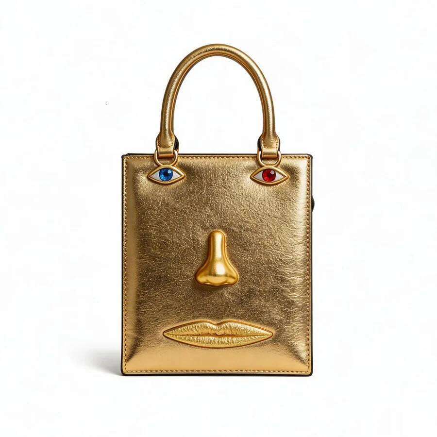 Fashion Gold Metal Face Pattern Women Handbags Designer Vintage Lady Evening Party Bag Luxury Pu Leather Shoulder Crossbody Bags