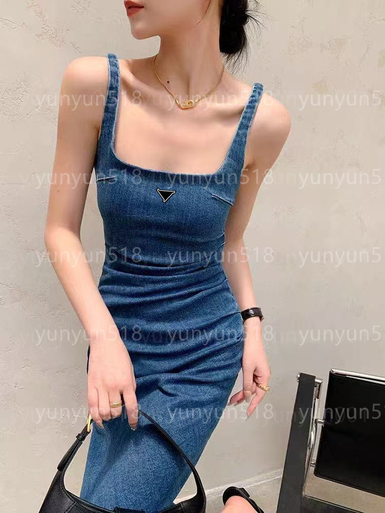 Designer Basic Casual Dresses Womens Slim Fit Wrap Hip Clothing Tank Top Women Summer Denim Dress for Woman Sexy Sleeveless Luxury Female2026 Party Jean Skirt