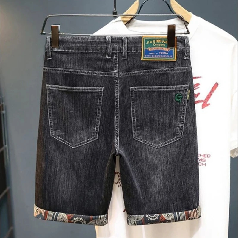 Summer Mens Embroidered Denim Shorts Straight Fashion Slim Personality Streetwear Jeans Bermuda Male Short Pants 260311