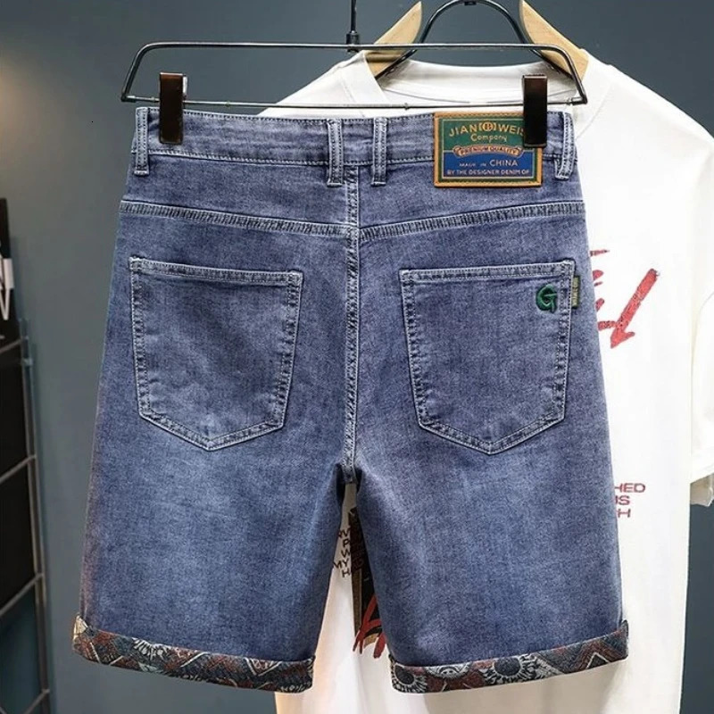 Summer Mens Embroidered Denim Shorts Straight Fashion Slim Personality Streetwear Jeans Bermuda Male Short Pants 260311