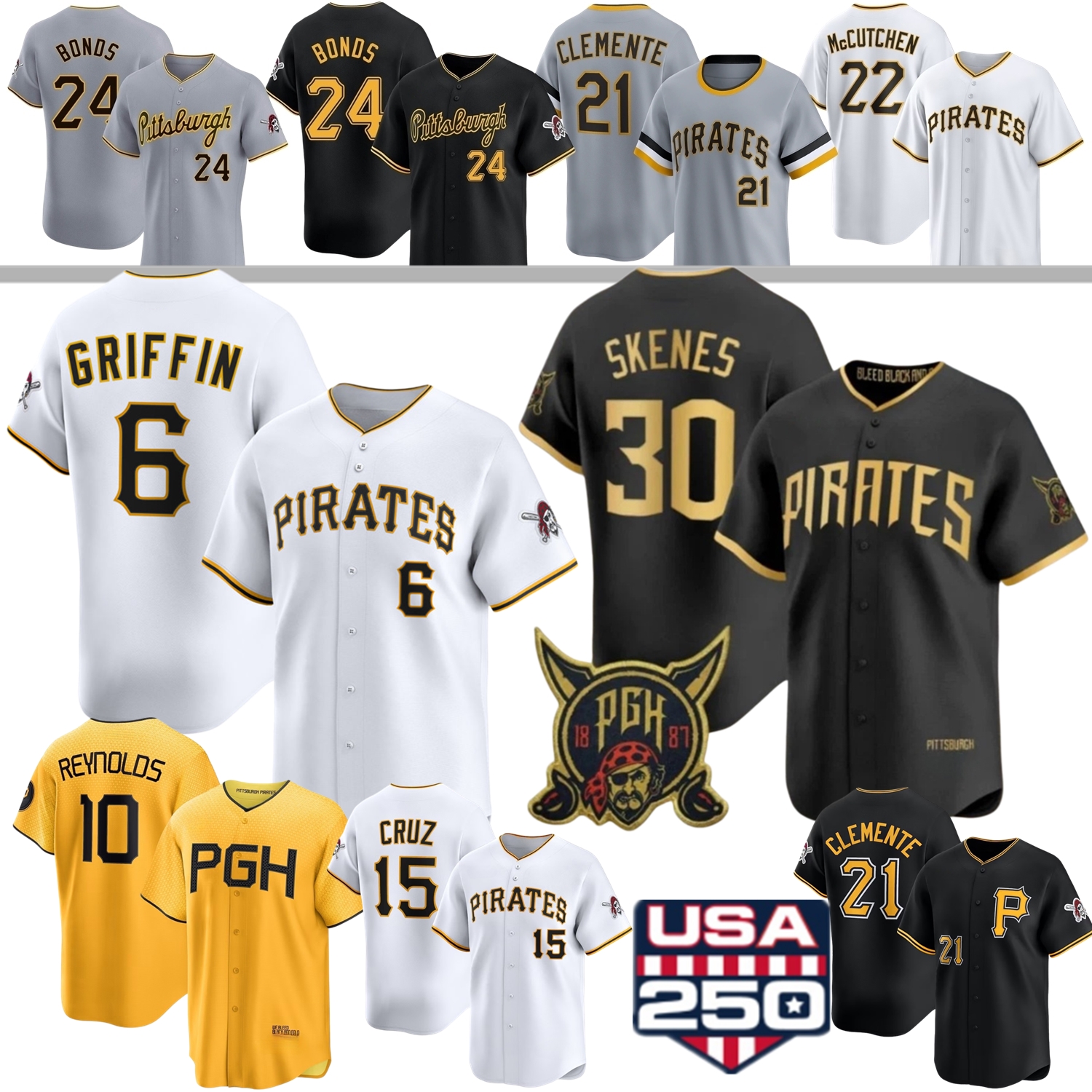 Pittsburghs Pirates Baseball Jersey #30 Paul Skenes Roberto Clemente Konnor Griffin Bubba Chandler Johnson Cruz Bonds Reynolds Lowe Davis Bart McCutchen Keller