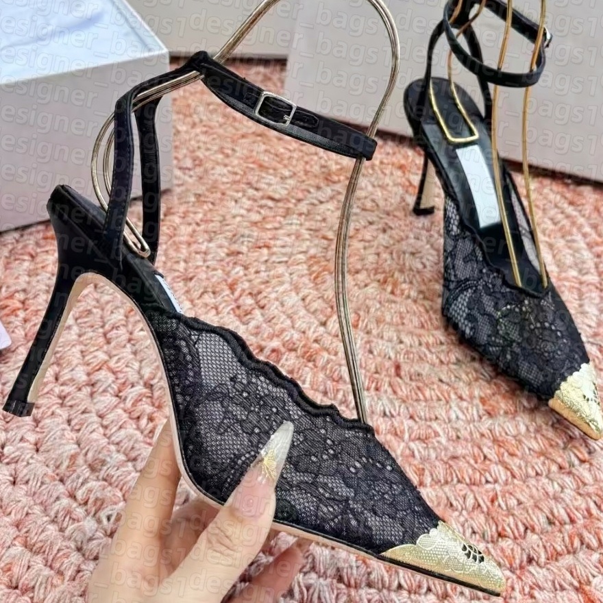 Women slingbacks stiletto heel Mule sandra Designer sandals jimmyss luxury high heel Lace Embroidery Ankle Strap sandalen Lady Pointed pumps Wed bridal Dress shoe