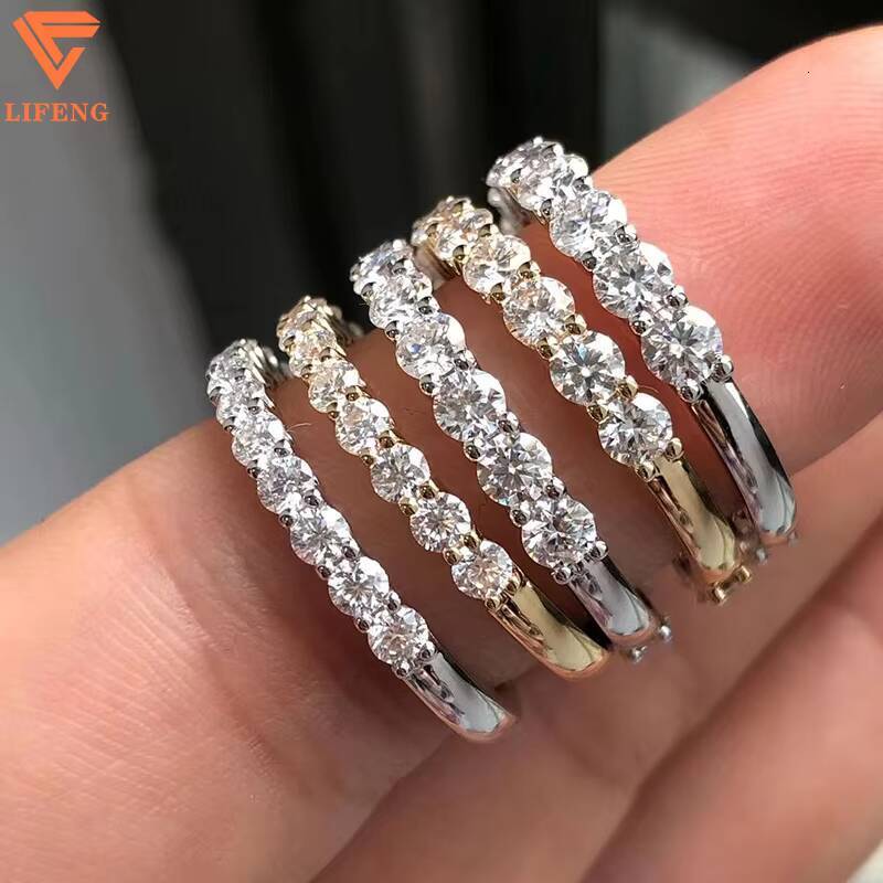 Eternity Handmade Jewelry White Gold Moissanite 925 Silver Rings 14K Round Brilliant Diamond Engagement Ring Women