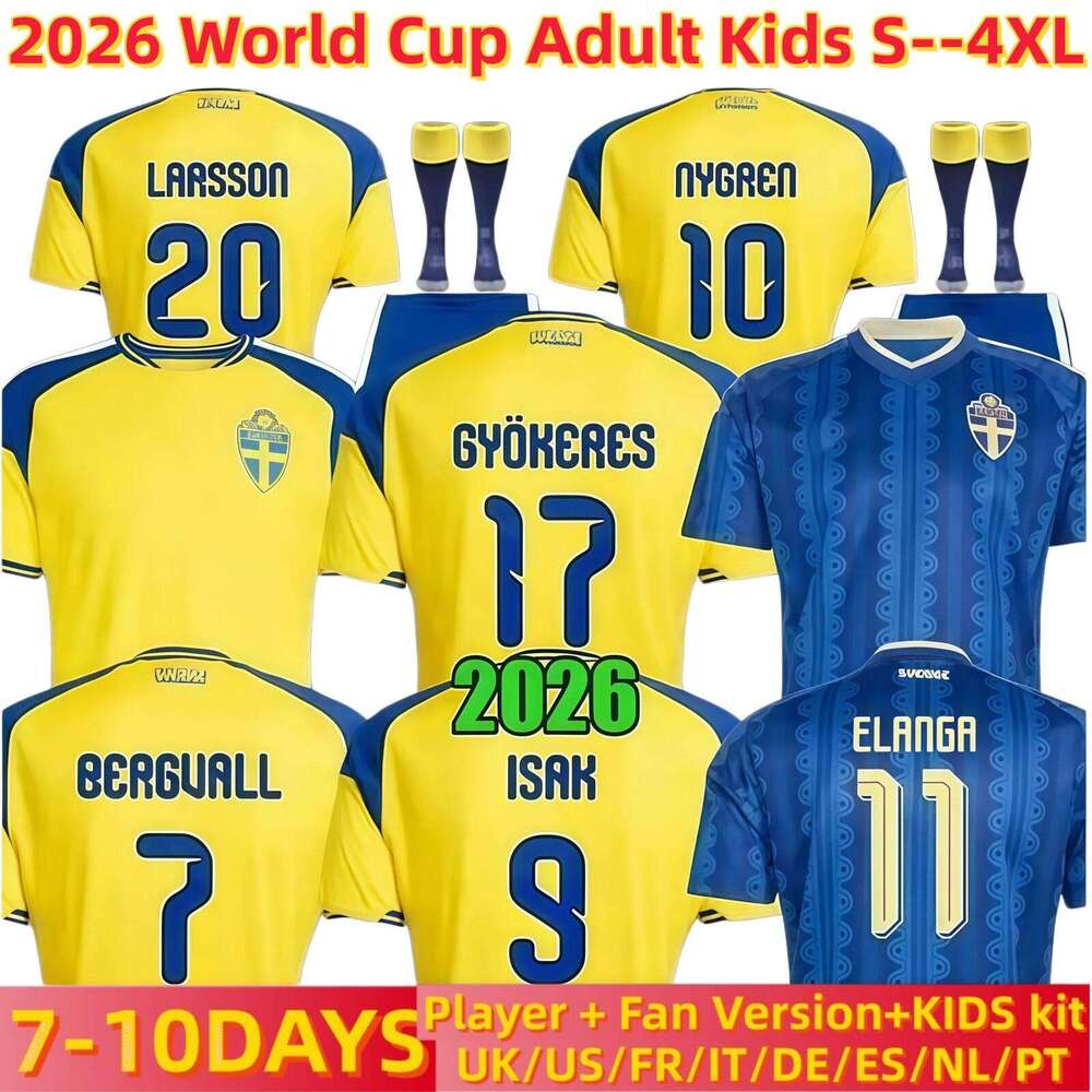 2026 Sweden World Cup soccer Jerseys 26 27 isak Gyokeres Elanga Bergvall Nygren Larsson Yellow Christmas gift uniform home Fans men kids kit Football Shirt