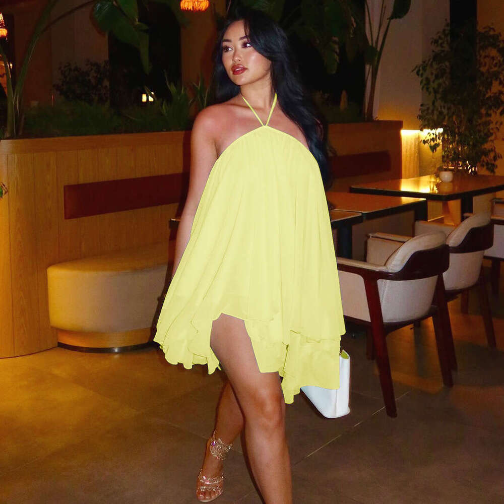 European and American women's summer new fashion pure desire backless low-cut lace-up mesh breathable loose strap dress for women