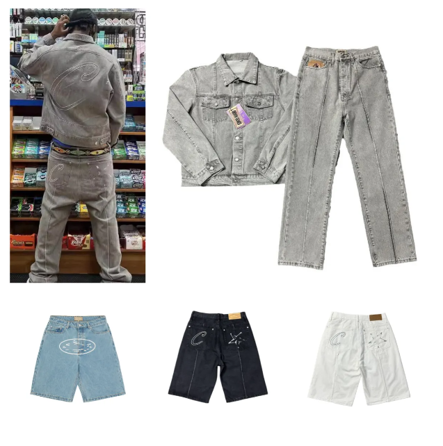2026 Trendy Jeans Designer Men's Shorts HIP HOP New Star Embroidery American High Street Vintage Casual Five quarter Pants Denim Jacket Set