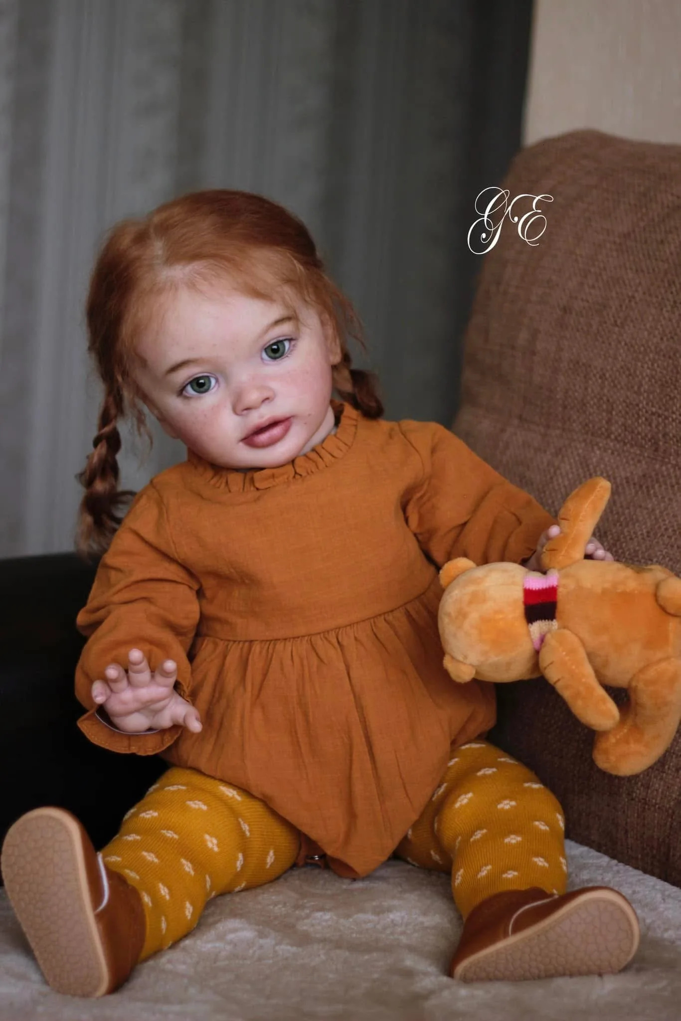NPK 26inch Pippa Toddler Girl Doll Cute Freckles Red Hair Green Eyes Collectible Toy for Kids 260331