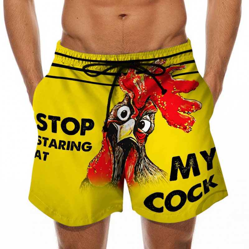 2026 Men's Board Shorts | Fun 3D Digital Printed Creative Chicken Head & Banana Pattern European-American Style Trunks
