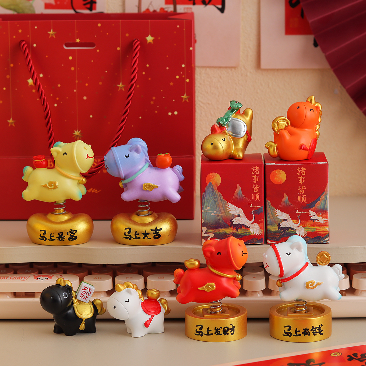 Home Decor Objects Zodiac Little Horse Ornament Creative Mascot Home Office Desktop Decoration Red Trojan Horse Cute Style