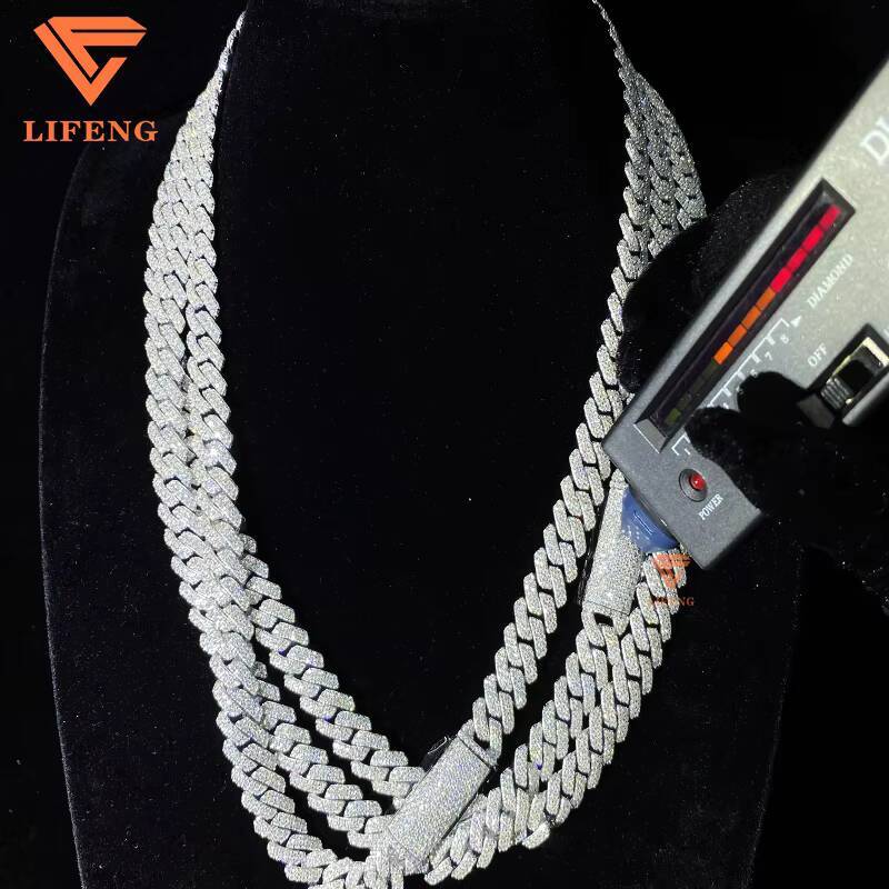 Wholesale 10mm White 925 Sterling Silver Necklace Cuban Link Chain Pass Diamond Test D VVS Moissanite With Gra Certifications