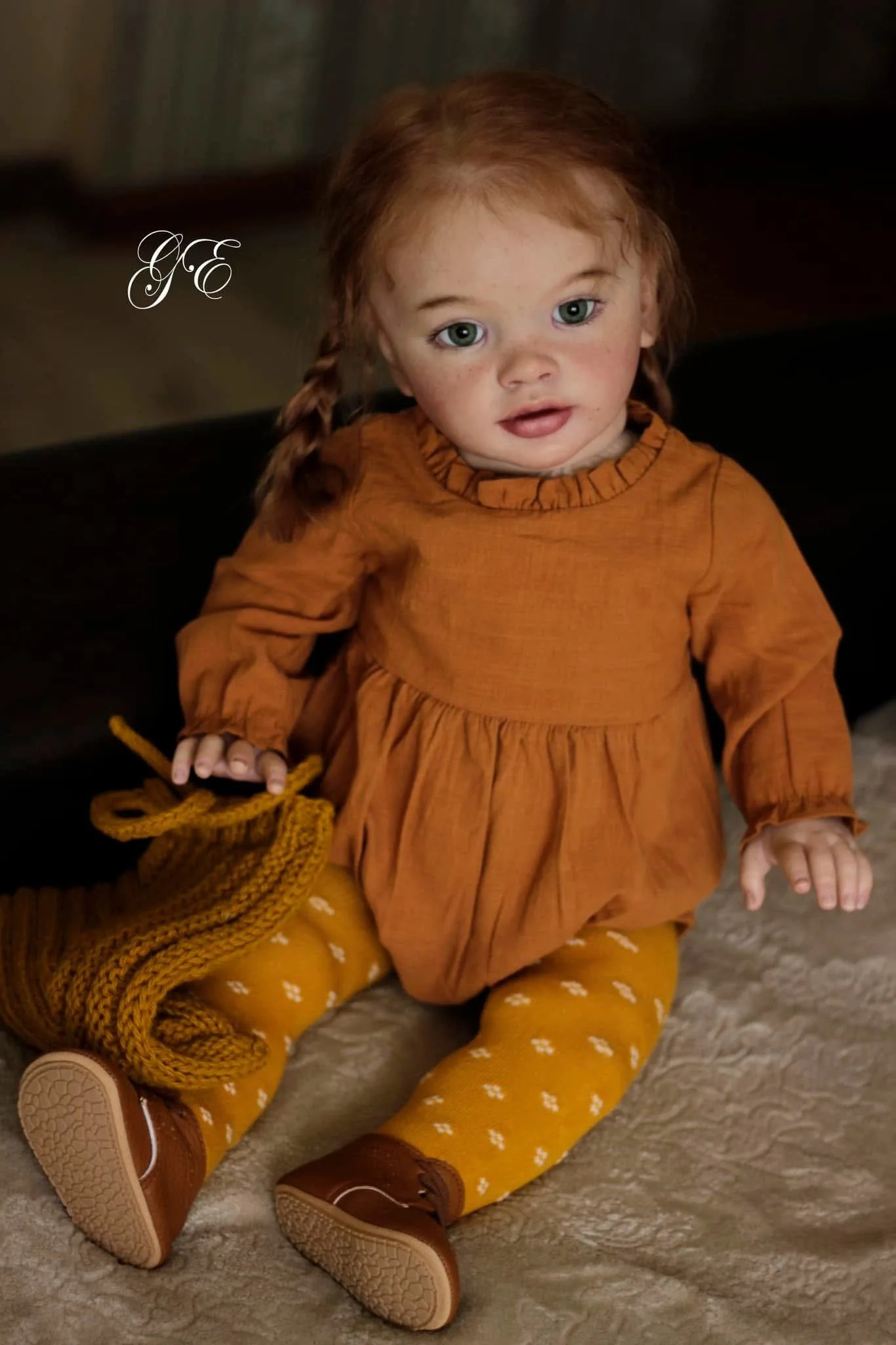 NPK 26inch Pippa Toddler Girl Doll Cute Freckles Red Hair Green Eyes Collectible Toy for Kids 260331