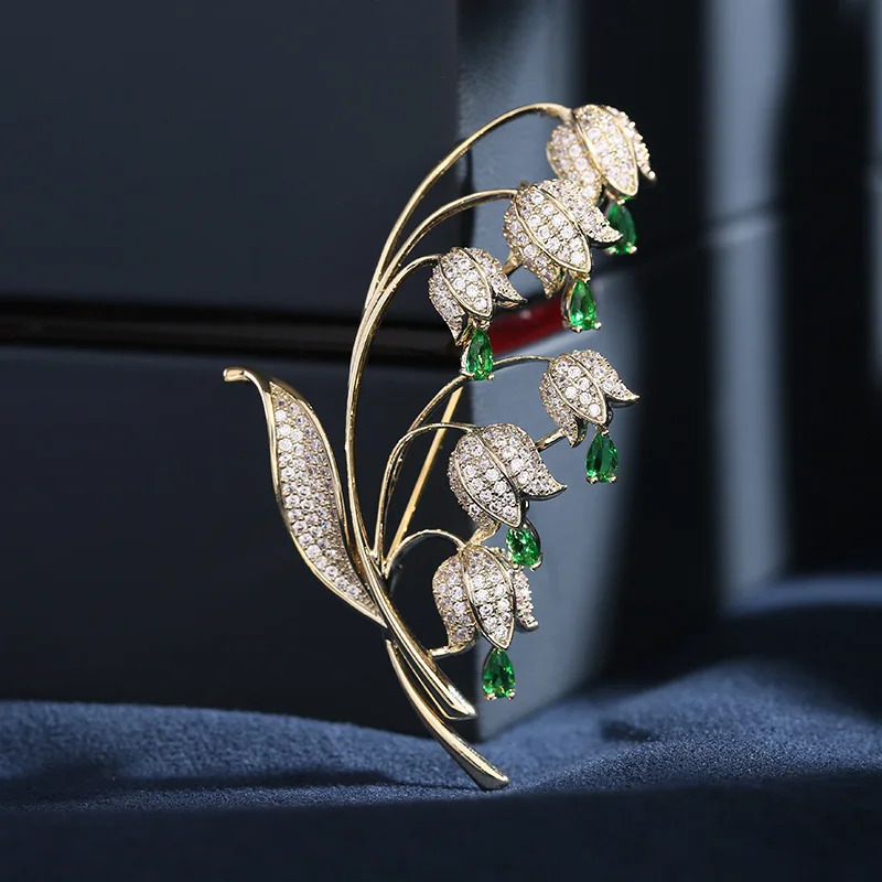 SUYU Luxury Copper Micro Inlaid Cubic Zirconia Bell Lily of the Valley Brooch Womens Wedding Jewelry Gifts Clothing Accessories 260403BJ - view 4