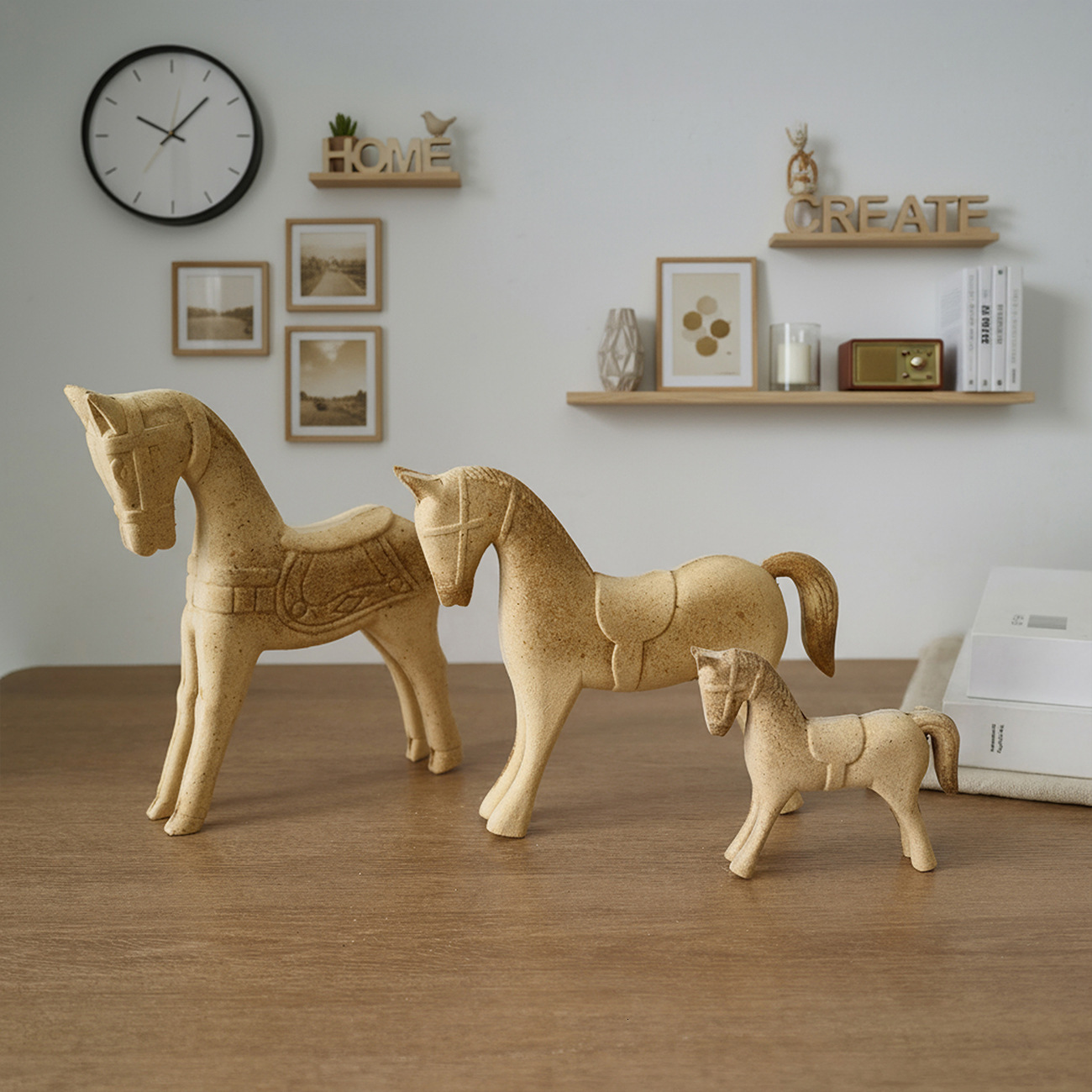 Home Decor Objects Ornament Wooden Horse Animal Figurine Paintable DIY Craft Raw Coarse Blank Home Desktop Decoration