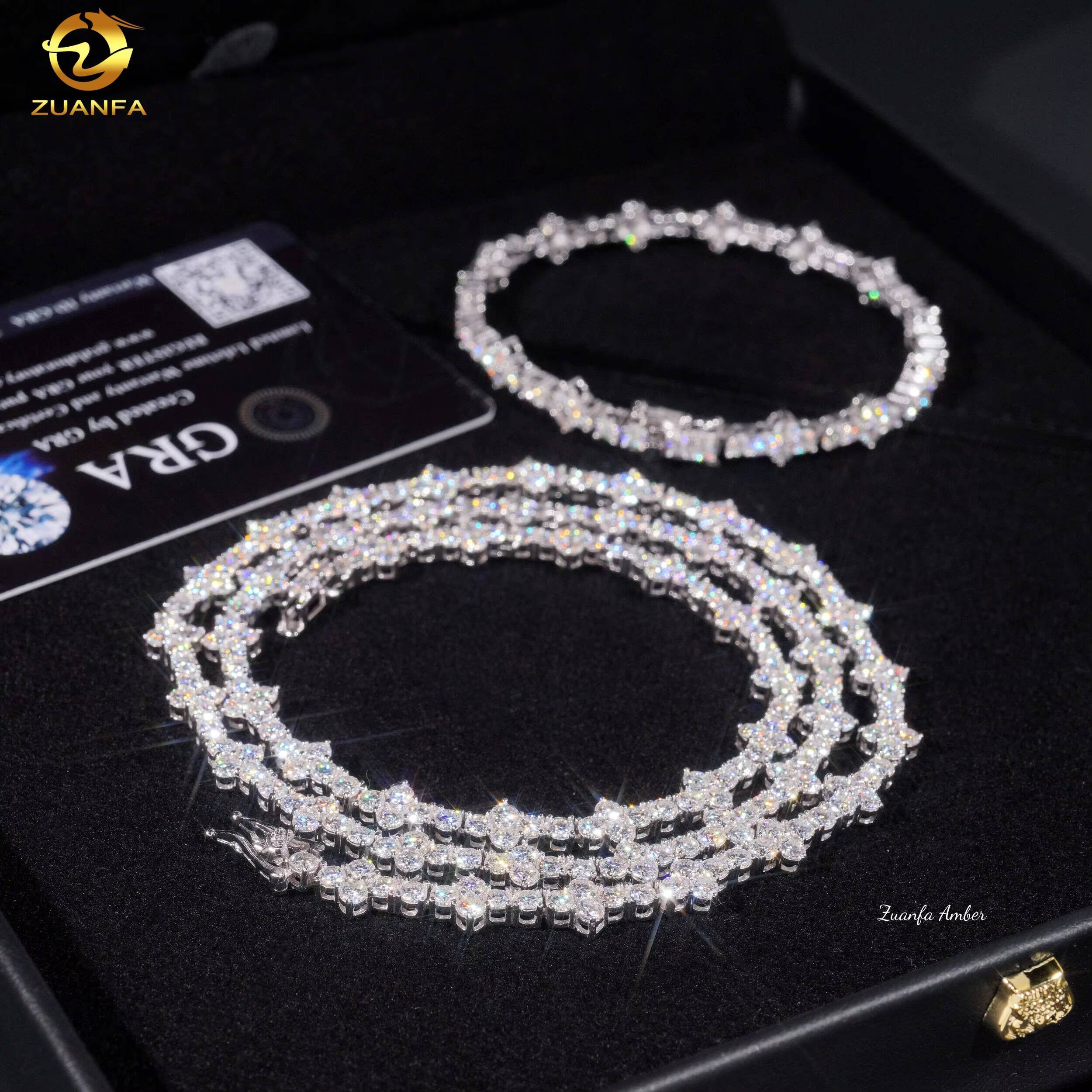 Fine Jewelry 3MM Sterling Silver Hip Hop Iced Out VVS Lab Moissanite Diamond Tennis Link Chain Men and Women Cross Necklace