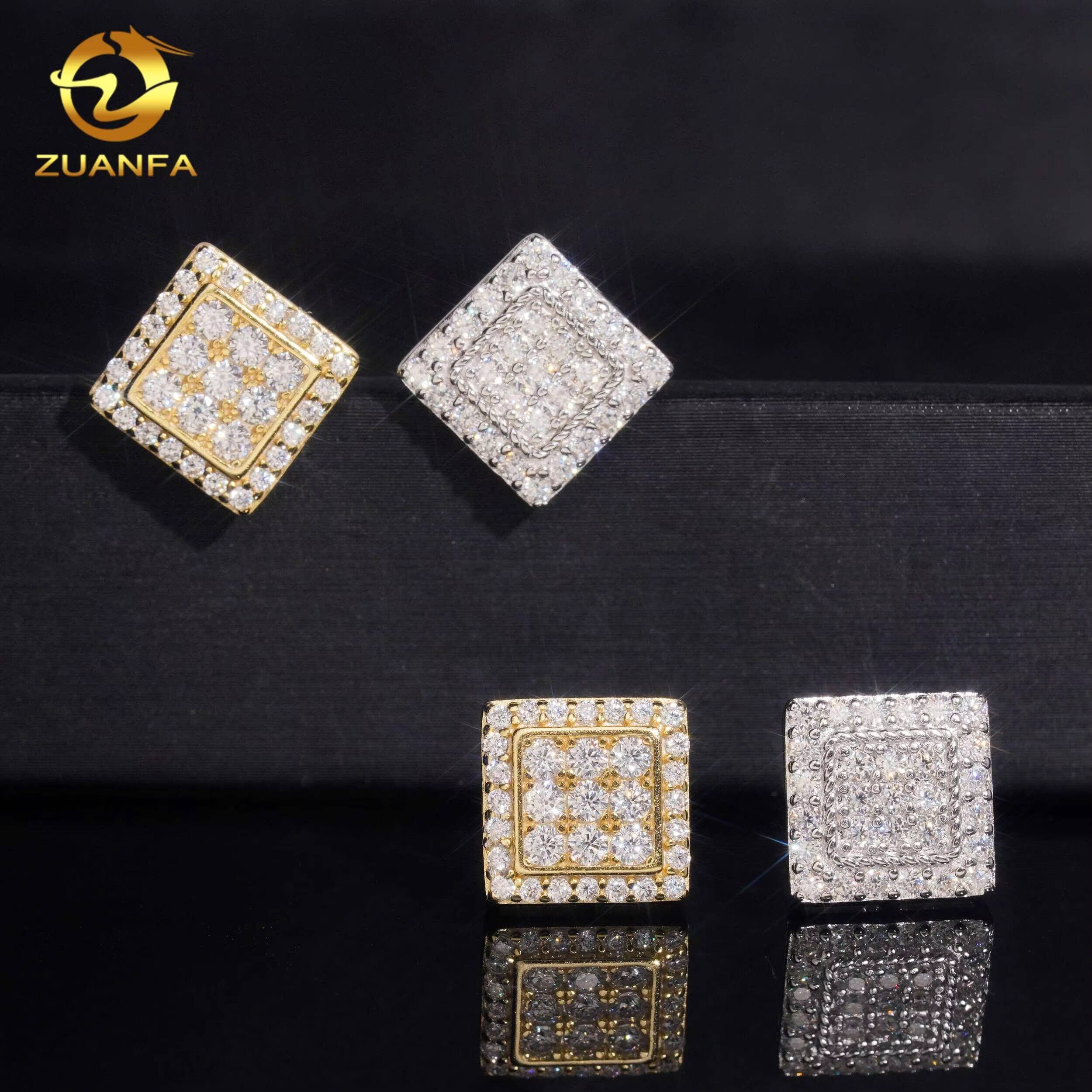 Wholesale Price 10mm Fashion Square Earrings VVS Moissanite 925 Silver Iced Out Diamond Stud Earrings Hip Hop Jewelry Ear Studs