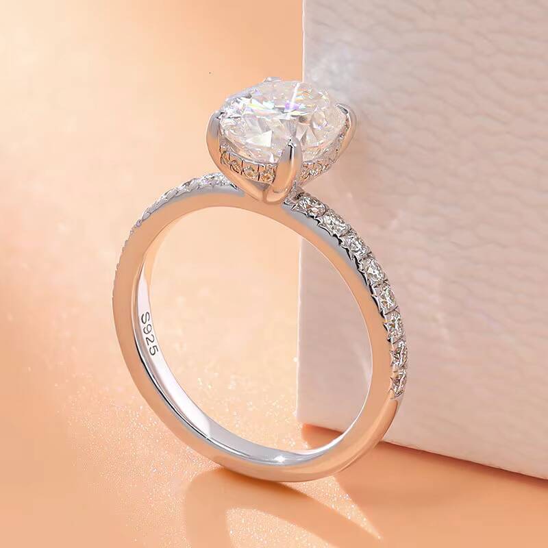 2 Ct Oval Cut Hidden Halo Moissanite Ring D Color 7x9mm in S925 Silver Solitaire Womens Engagement Ring