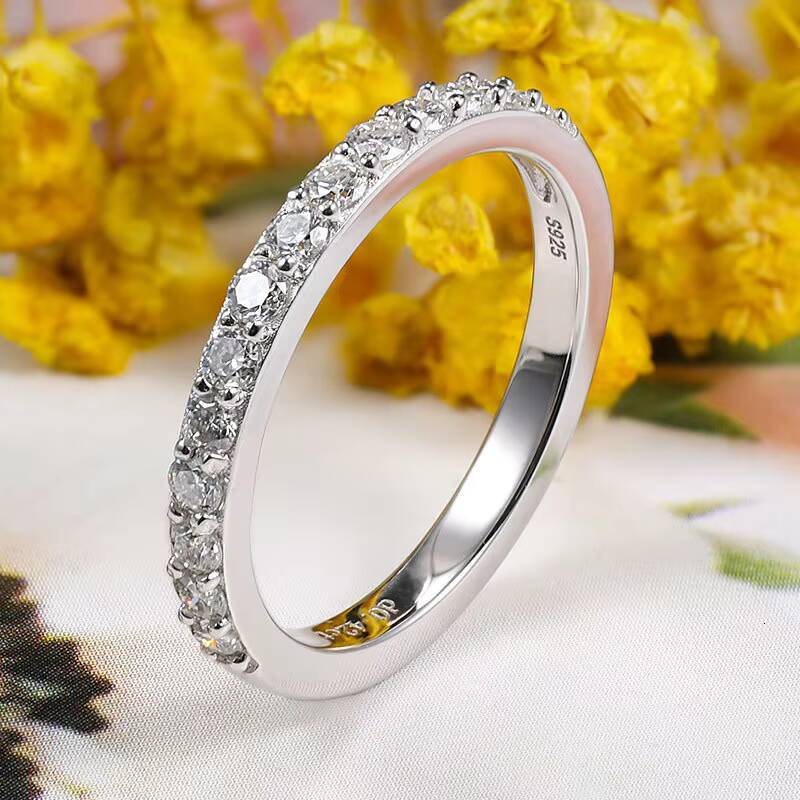 Half Eternity Moissanite Band S925 Silver 18K Gold Plated Stackable Minimalist Ring for Women Factory Wholesale