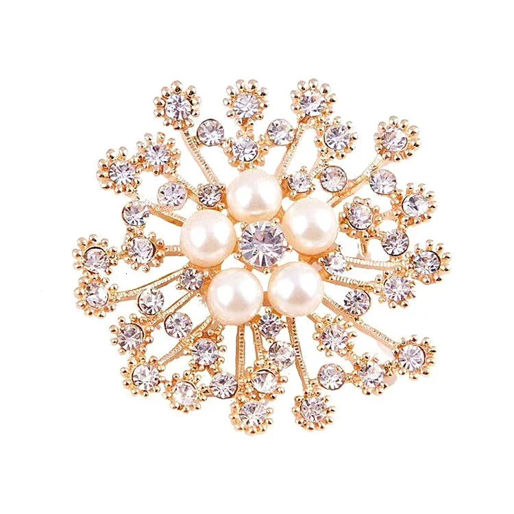 Wulibaby Grey Pearl Snowflake Brooches For Women Unisex Big Party Casual Brooch Pins Gifts 260403BJ - view 5