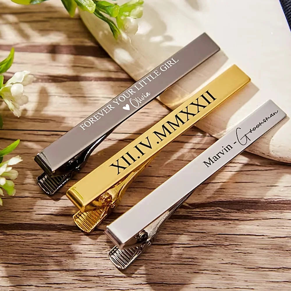 Custom Carved Name Tie Clips Personalized Stainless Steel Luxury Men Tie Clip Women Jewelry Wedding Bride Groom Accessories 260403BJ - view 3