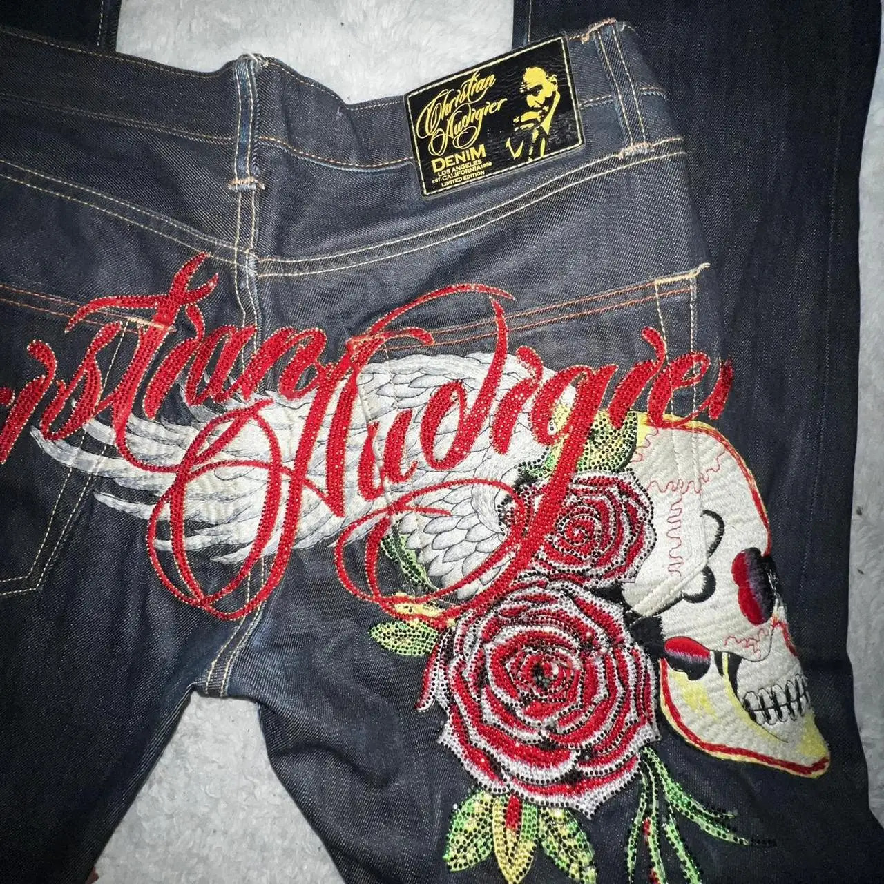 Harajuku Angel wings Embroidery Jeans Casual Denim Pants High Waist Straight Wide Leg Jeans Vintage Y2k 2000s Women Clothing 260331