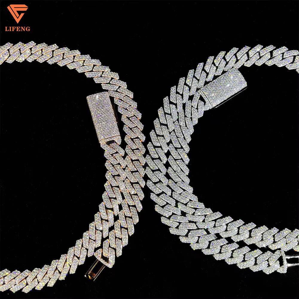Pass Tester VVS Moissanite Diamond 925 Silver Necklace Chain Hip Hop Iced Out Jewelry 12mm Miami Cuban Link Bracelet Chain