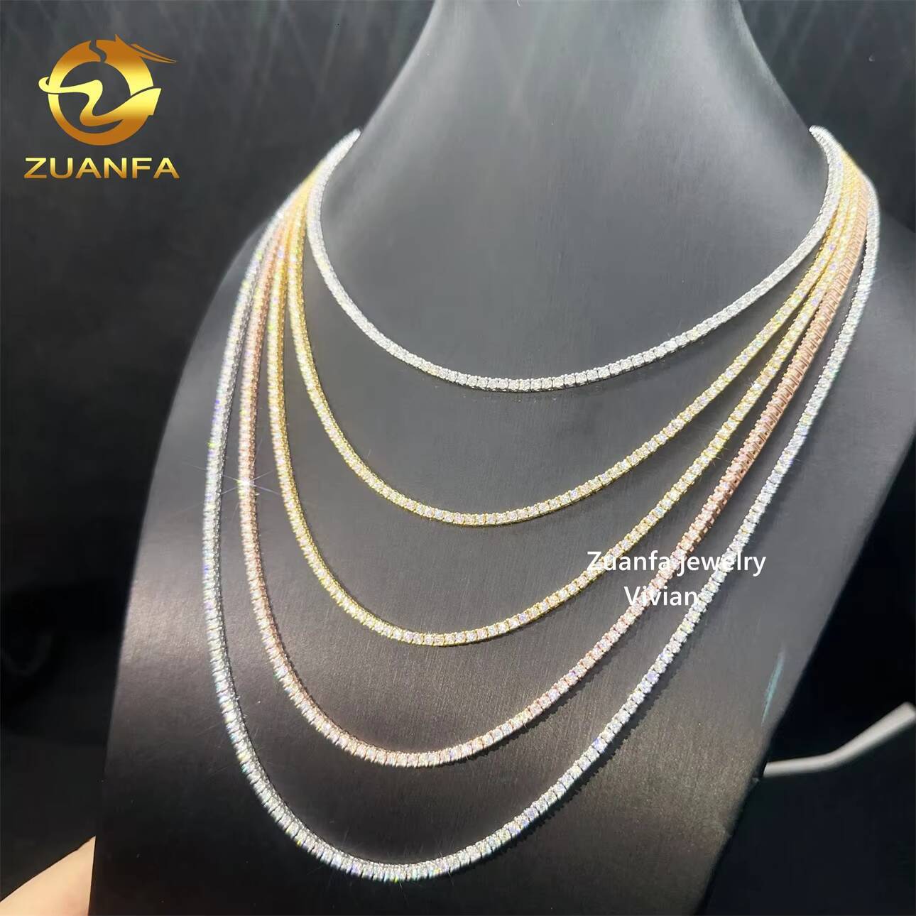 2mm VVS Moissanite 925 Sterling Silver Tennis Bracelet Hip Hop Lab Diamond Jewelry Passes Diamond Tester Tennis Chain Necklace